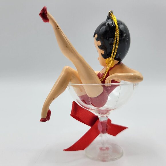 Vtg Betty Boop Ornament In Cocktail Glass With Red Bow Christmas Holiday Decor - Picture 3 of 13